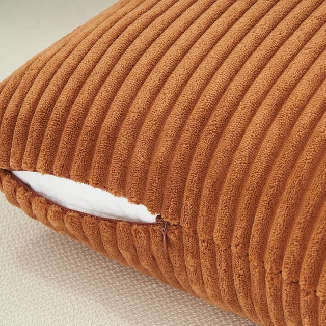 Detalle de Topfinel Kissenbezug 45x45 Herbst Karamell Orange im 2er-Set (Cord-Kordsamt, versteckter Reißverschluss)