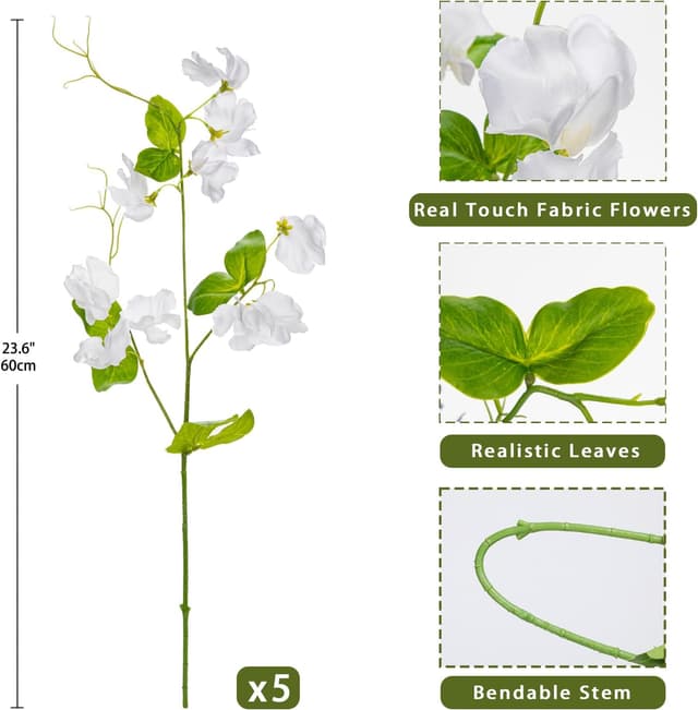 Detalle 2 de Arborus 5 STK Kunstblumen 60 cm Erbsenblüten