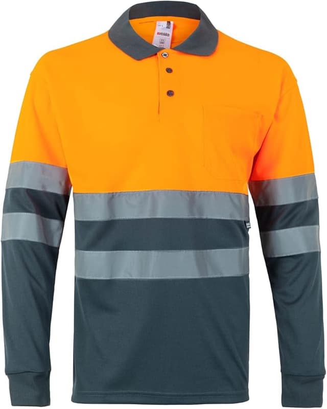 Imagen de Velilla 175 Polo Bicolor Larga Gris/Naranja Flúor 🌟 en OfertitasTOP