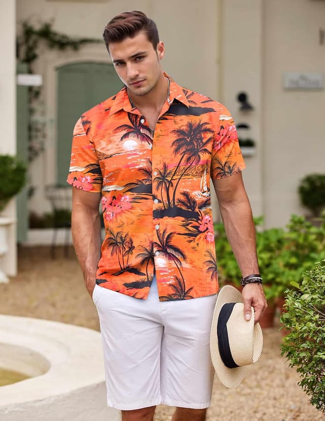 Detalle de Gavliuu Chemise hawaïenne homme à manches courtes imprimé tropical léger
