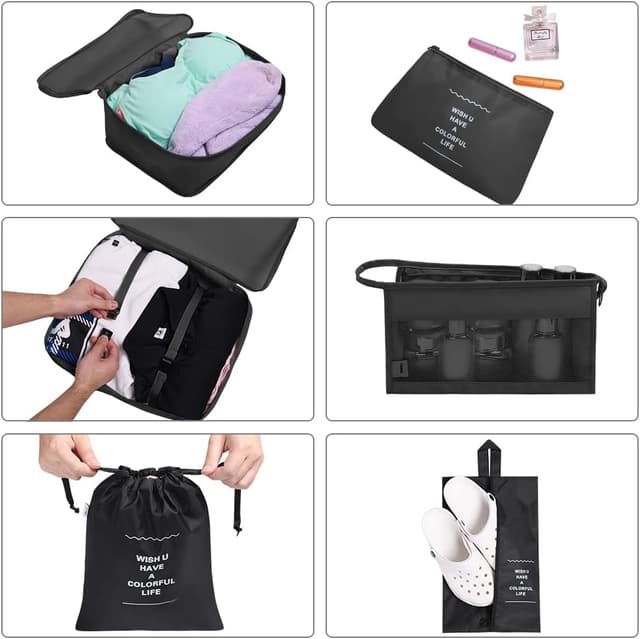 Detalle de OSDUE Koffer Organizer Set 8-teilig (Packing Cubes) – Schwarz