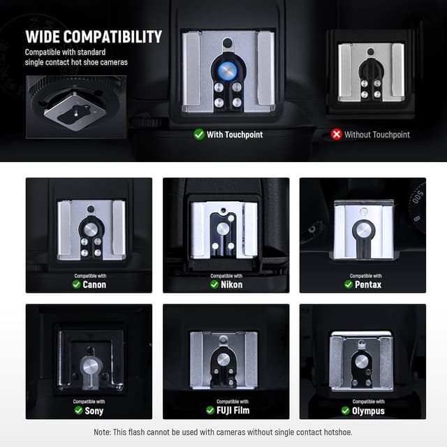 Detalle de NEEWER Z160 Einzelkontakt-Kamerablitz (Speedlite) für Canon, Nikon, Sony & Co. mit 22 Ws, GN14 und 6000K