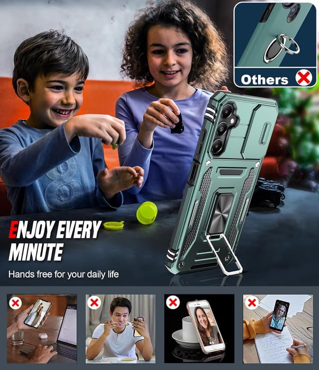 Thumbnail 6 de LeYi Samsung Galaxy A05S phone case with sliding camera lens cover, ring stand and screen protectors (Light Green)