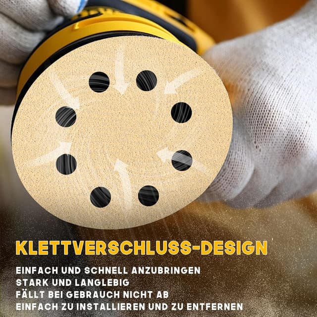 Detalle de Huopueit 80er Set Schleifpapier 125 mm Klett – 40er Körnung für 8-Loch Exzenterschleifer