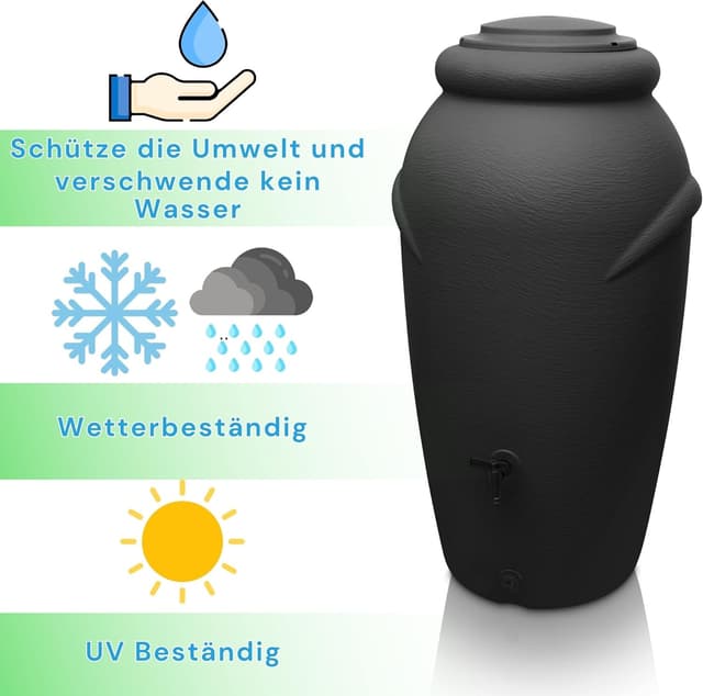 Detalle 2 de YourCasa Regentonne 210 Liter im Amphore-Design (anthrazit), frostsicher aus Kunststoff mit Wasserhahn