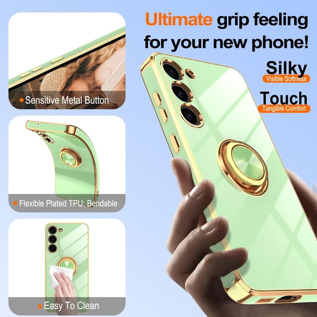 Detalle 2 de Gritup Slim Fit Case for Samsung Galaxy S23 Plus (Pea Green) with Ring Kickstand + 2 HD Screen Protectors