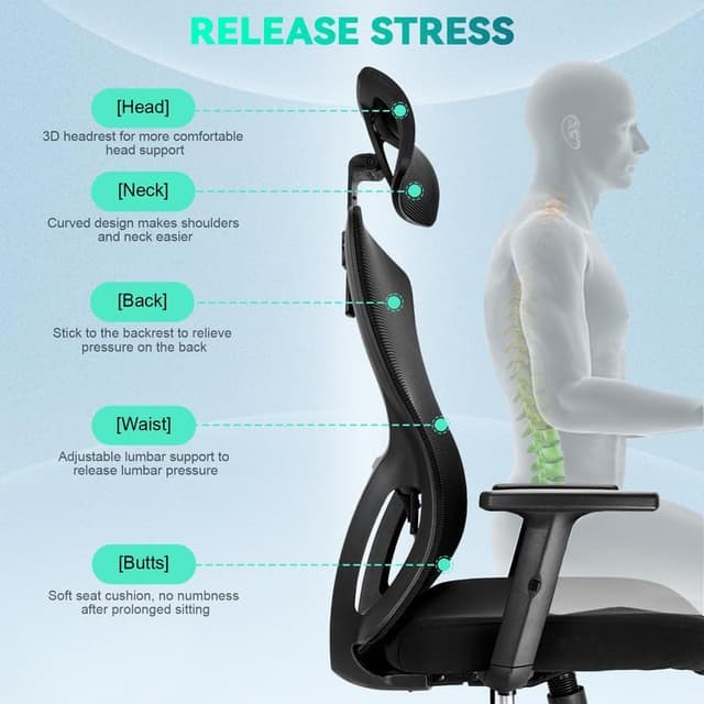 Thumbnail 7 de Silla Ergonomica con Reposacabezas y Soporte Lumbar