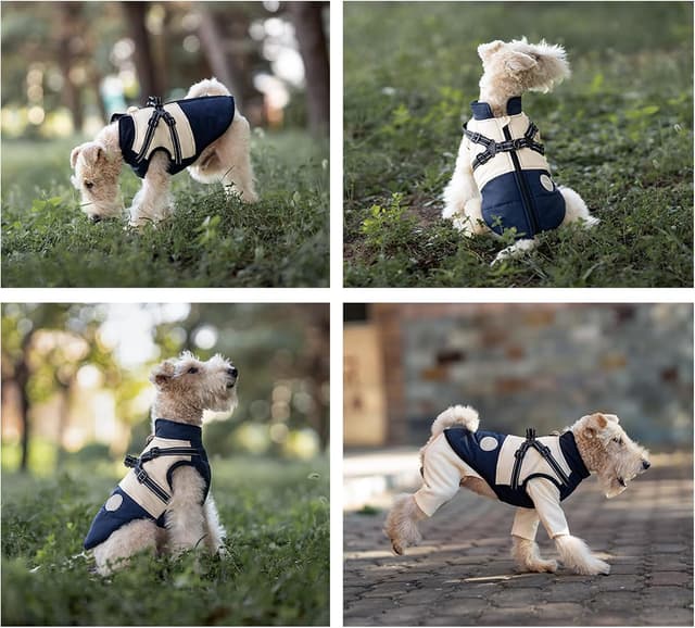 Detalle 2 de BT Bear Dog Winter Coat With Harness (Navy Blue, XXL) – Waterproof outdoor jacket for small to medium dogs