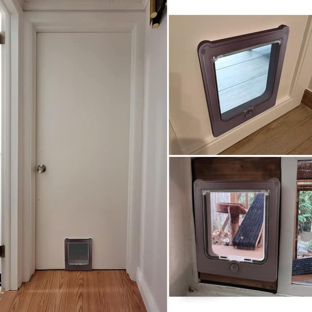 Detalle de PETLESO 4-Wege-Katzenklappe Klassische Katzentür mit Magnet – braun