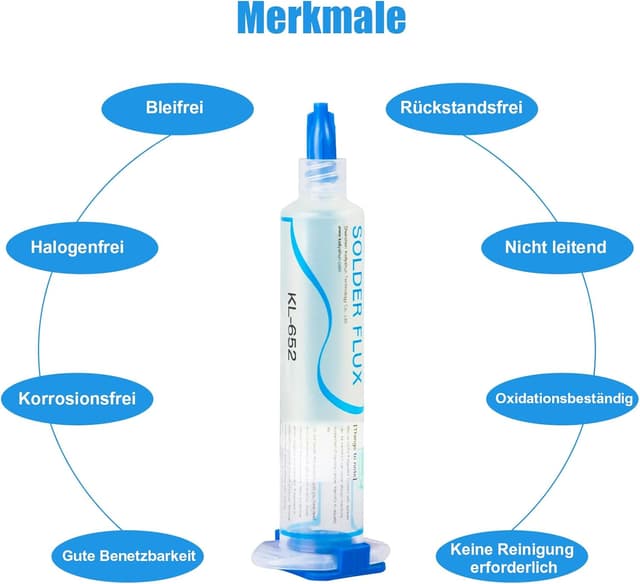 Detalle 2 de KELLYSHUN KL-652 No-Clean Lötpaste + Flussmittel + Entlötlitze (Sn99%/Ag0.3%/Cu0.7%, 3-teilig)