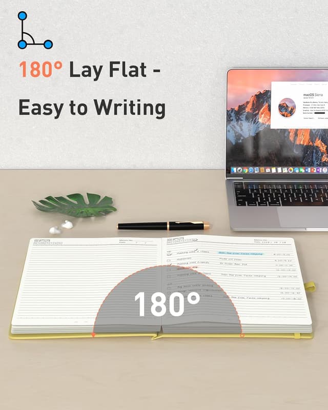 Detalle de Smarpau A4 Notebook (320 Pages) Thick Hardcover with Sticky Notes & Inner Pocket – Yellow