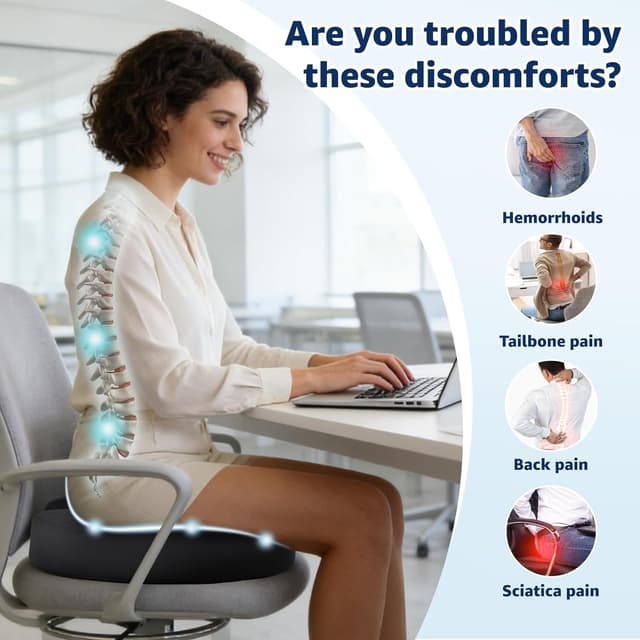 Detalle 2 de BRO Donut Cushion for Haemorrhoids – ergonomic memory foam seat cushion with ice-silk cover