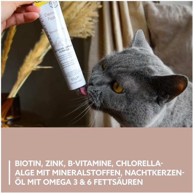 Detalle de GimCat EXPERT LINE Derma Paste (50 g) – funktionaler Katzensnack für verbessertes Hautbild und gesundes Fell
