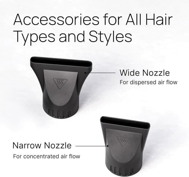 Detalle de TREZORO Professional Hair Dryer (2000W) with Ionic Ceramic Tourmaline + Narrow/Wide Concentrator Nozzles, 3 Heat & 2 Speed Settings