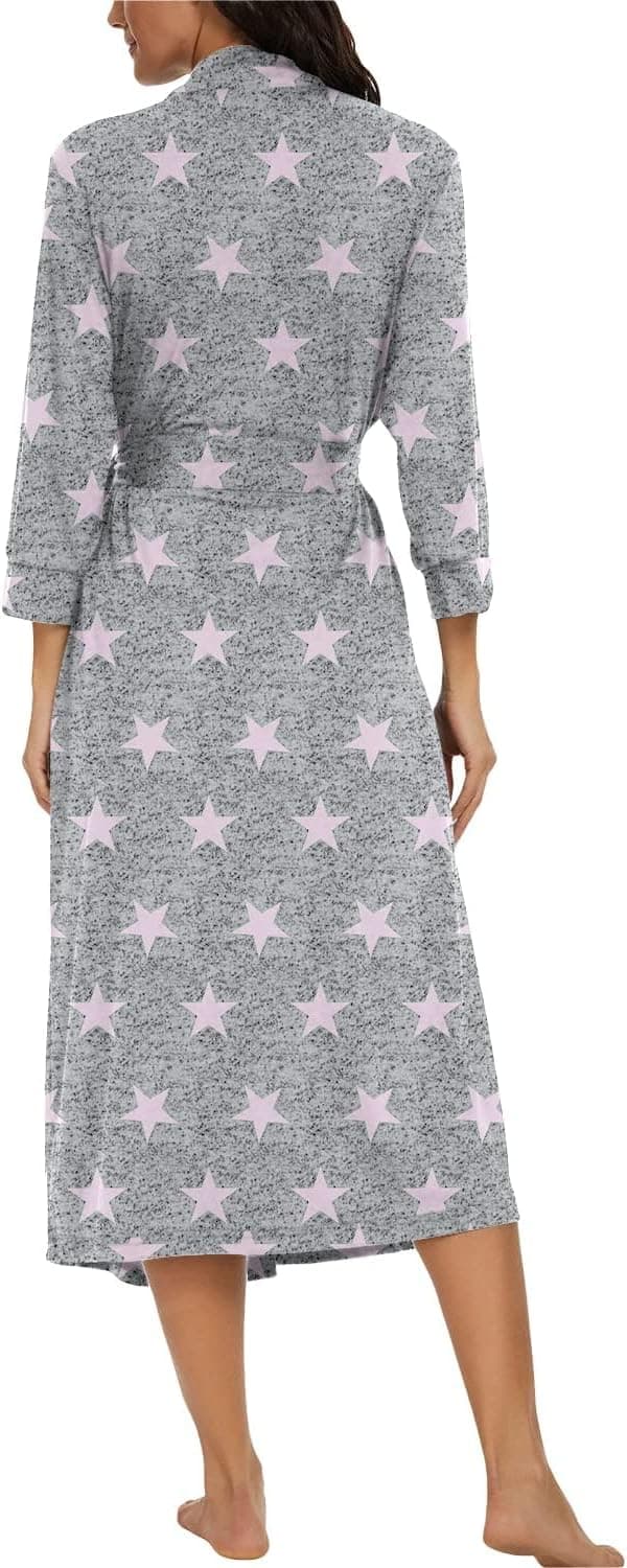 Detalle de PrinStory Damen Bademantel mit 3/4-Ärmeln und V-Ausschnitt (Kimono-Robe) – leichter Morgenmantel