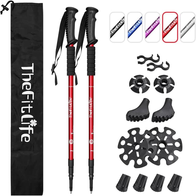 Detalle de TheFitLife Hiking Walking Trekking Poles (2 Pack) with Antishock Twist Lock – Telescopic Collapsible Poles
