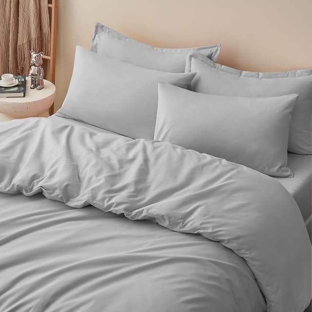 Detalle de RUIKASI Light Grey Double Duvet Set (200 x 200 cm) with Zip + 2 Pillowcases
