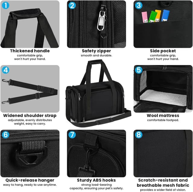 Detalle de vsshe faltbare Hundebox für Auto & Flugzeug – Transportbox aus atmungsaktivem Netz (bis 15 Pfund, Schwarz)