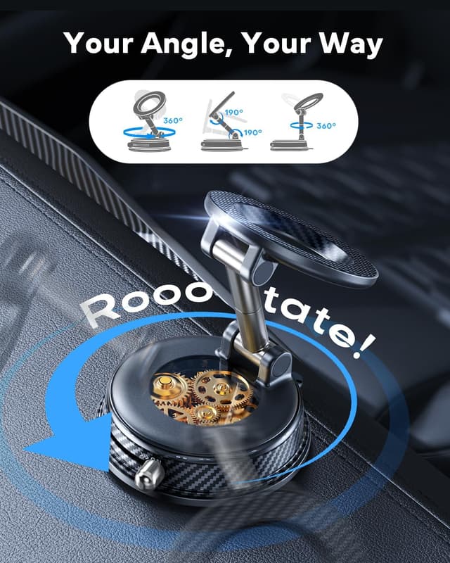 Detalle 2 de Peerock Upgraded MagSafe Car Phone Holder (108+LBS Strong Suction, 3000gf Magnetic) 360° Adjustable Mount for iPhone & Android — Black