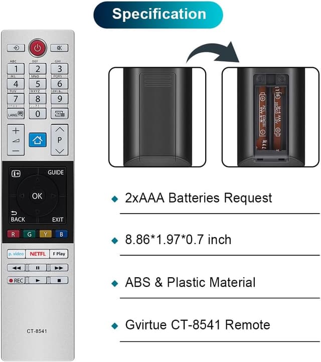 Detalle 2 de Gvirtue 2-Pack Replacement Remote CT-8541 / CT8541 (30101774, RC42150P) for Toshiba UHD Freview HD LCD/LED TVs