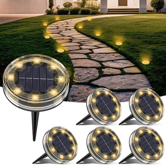 Detalle de LOTMOS 6er-Set Solar-Bodenleuchten für außen mit 8 LEDs, IP68, warmweiß