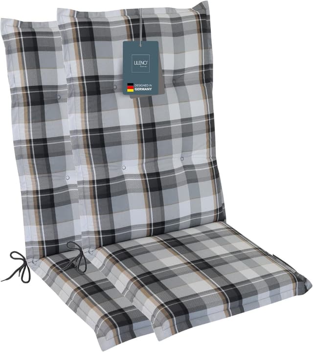 Detalle de LILENO HOME Gartenstuhl Auflagen im 2er-Set für Hochlehner (Karo Grau) – Sitzkissen mit UV-Schutz