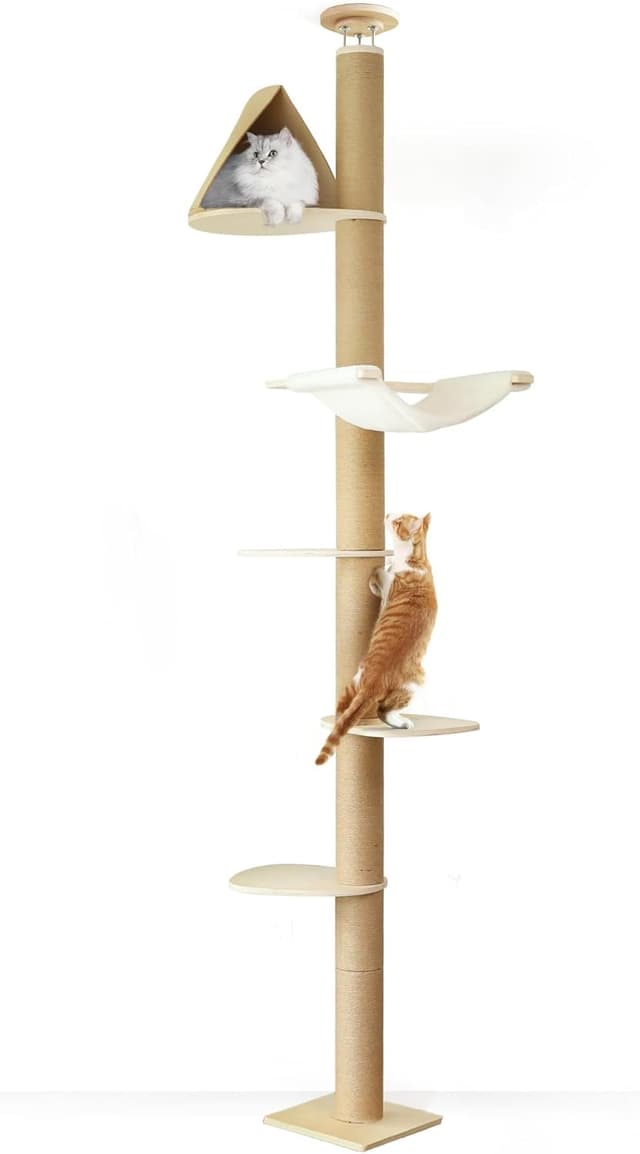 Detalle de FUKUMARU Kratzbaum mit 6 Etagen bis zur Decke, wandmontiert, beige