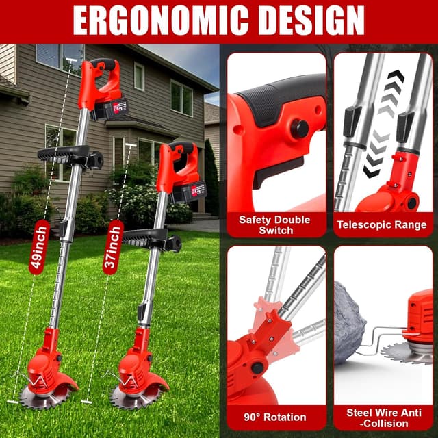 Detalle 2 de Xbzzgmg Cordless Strimmer: adjustable telescopic grass trimmer with 2 batteries and 4 blade types