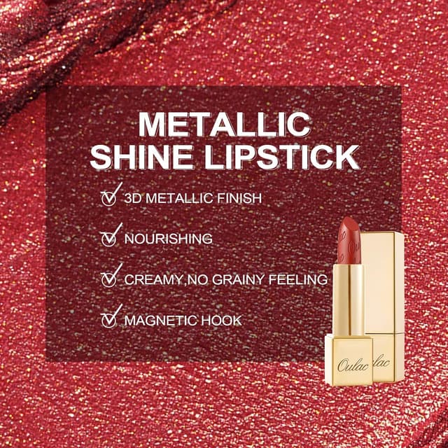 Thumbnail 6 de OULAC Lippenstift Metallic Glanz Finish – Rot-Töne, hochpigmentiert, vegan (02 Dangerous) 4,3 g