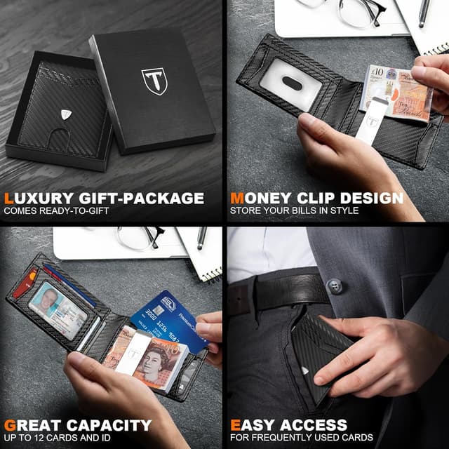 Thumbnail 4 de TEEHON Mens Wallets Slim RFID Carbon Fiber 11 cards
