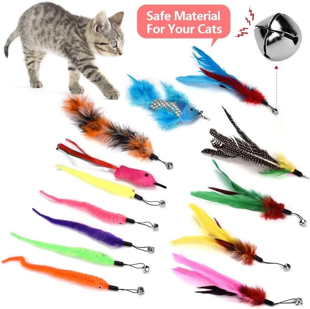 Detalle de Bojafa 15pcs Cat Toys interactive feather wand set 🐱