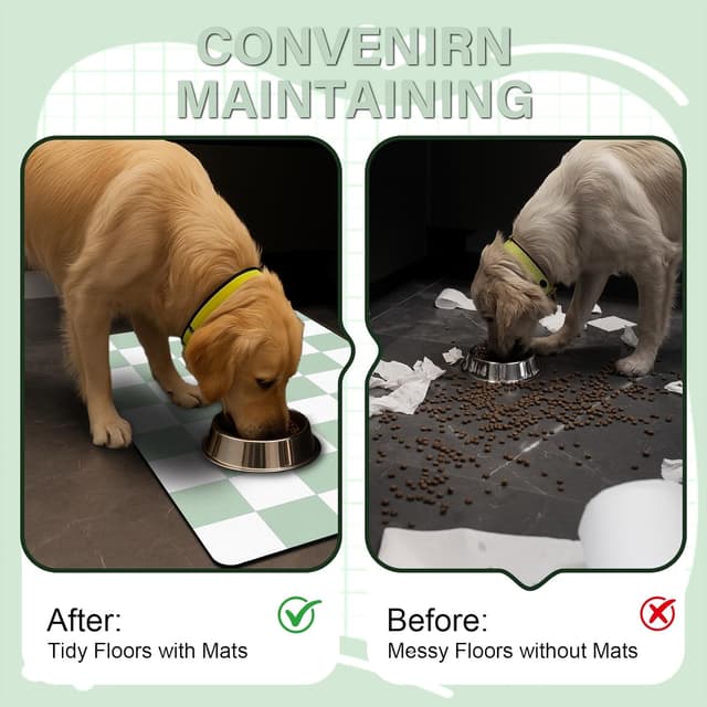 Detalle de BLESWIN Dog Food Mat (51 x 30.5cm) – non-slip checkered placemat for messy eaters
