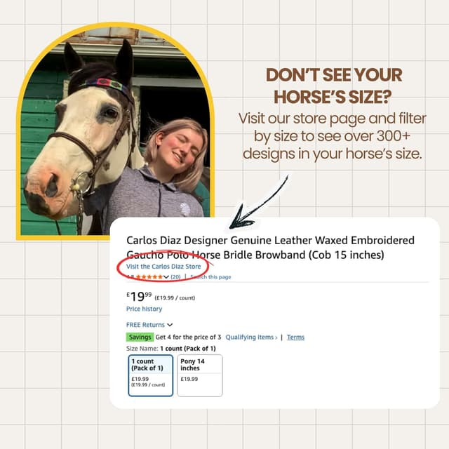 Detalle 2 de Carlos Diaz Designer Genuine Leather Waxed Embroidered Gaucho Polo Horse Bridle Browband (Pony 14 inches)