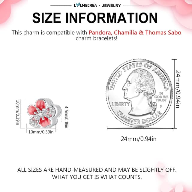 Detalle 2 de LMLMECREA Charms Anhänger aus 925 Sterling Silber (Pfirsichblüte) für europäische Armbänder