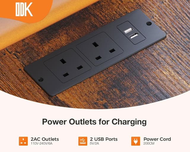 Detalle 2 de ODK Corner Desk with Drawers – Reversible L Shaped Computer Desk with Power Outlet, USB Charging and Host Stand, 135×100cm (Vintage Brown)