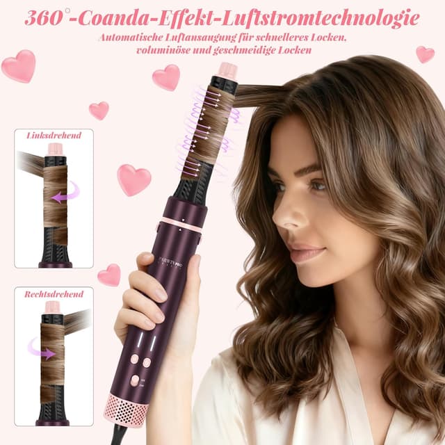 Detalle de PARWIN PRO BEAUTY MaxAIR 2.0 7-in-1 AirStyler Set (Jasper Plum) – automatischer Doppelspann-Roller, heiße Bürsten & mehr