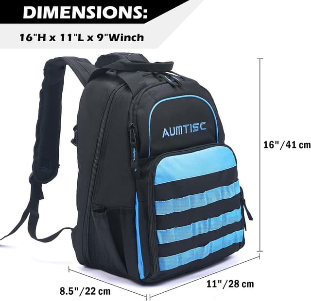 Detalle de AUMTISC Sac à dos pour outils d’électricien avec organisateur multi-poches (bleu)