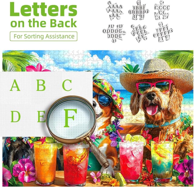 Detalle de 1000-Piece Tropical Dogs Beach Party Jigsaw Puzzle for Adults (Hawaiian Vacation Theme)