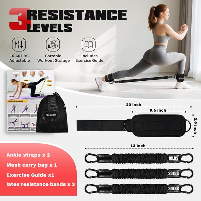 Detalle 2 de Ankle resistance bands set 10/20/30 lbs