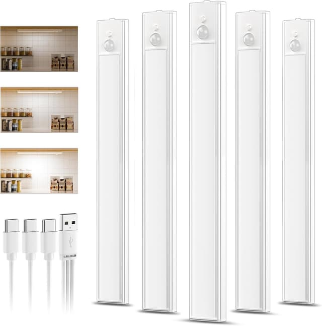 Detalle de daphomeu 5 Pack 30cm Rechargeable Under Cupboard Lights with Motion Sensor (Type-C)