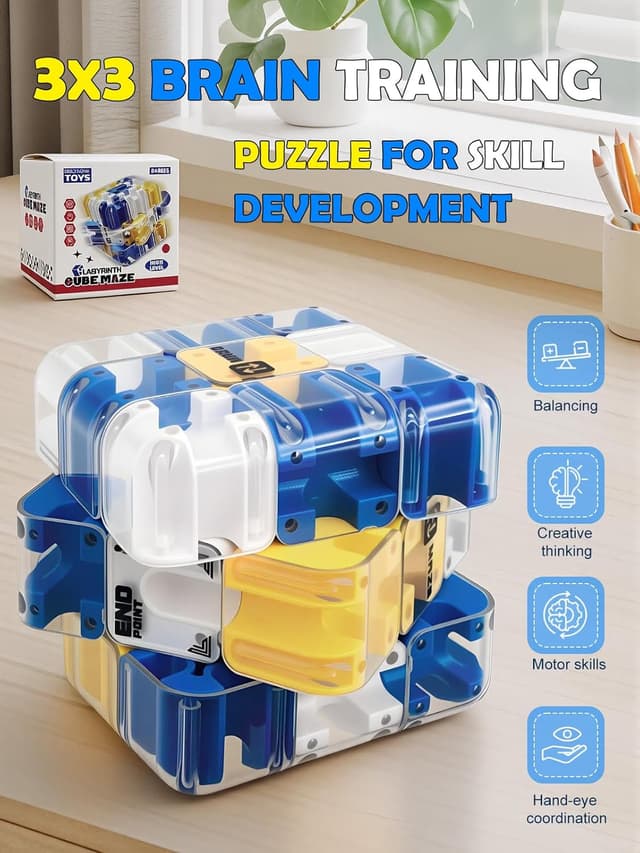 Thumbnail 3 de DealKits 3D Zauberwürfel & Labyrinth Kugel – komplexes Würfel-Puzzle mit rollenden Kugeln (6,9 cm)
