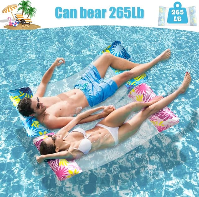 Detalle de 3 Pack Pool Hammock Floats with 2 Air Pumps – Inflatable Lilo Lounger for Adults (Water hammock, drifter & more)