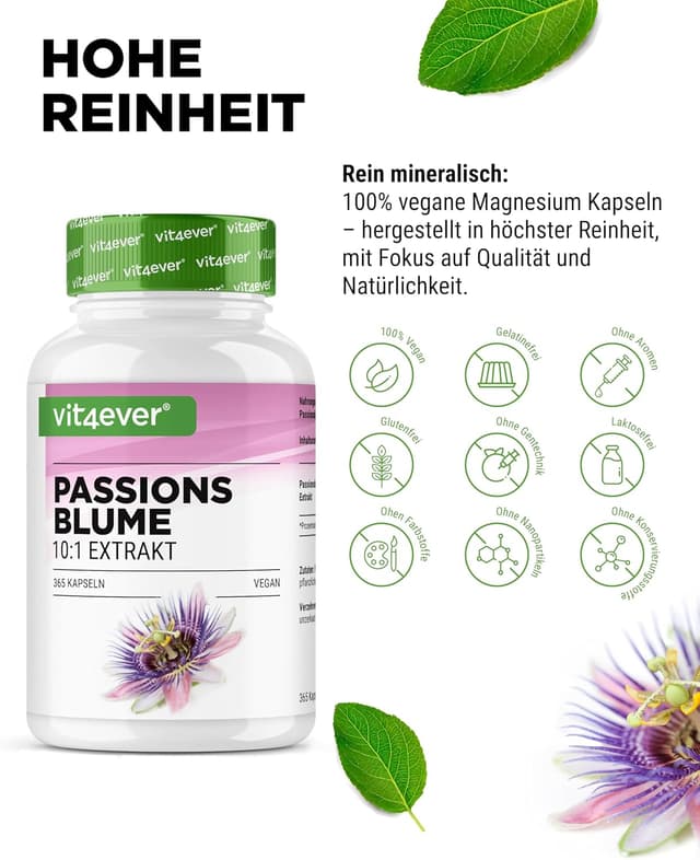 Detalle de Passionsblume Extrakt Premium 10:1 (1.100 mg) – 365 vegane Kapseln