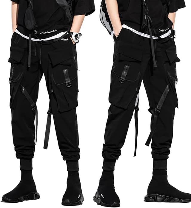 Detalle de GOLYOY Cargohose für Herren – Sporthose mit mehreren Taschen, Kordelzug und Techwear-/Street-Style in Schwarz