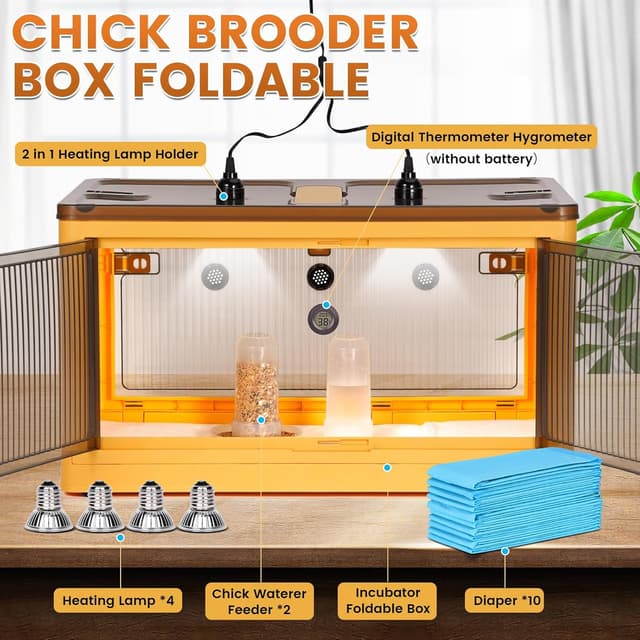 Detalle de MOGOULUA Chicken Brooder Box 115L Large Foldable Chick Brooder with Heat Lamps, Thermometer & Accessories