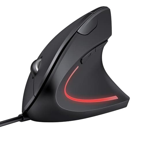 Detalle de TECKNET ratón vertical ergonómico con cable silencioso, 6400DPI y 6 botones (USB 1,5 m, negro)