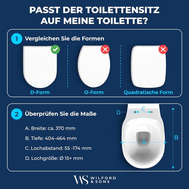 Detalle 2 de Wilford & Sons PREMIUM D-Form Toilettendeckel (WC-Sitz) mit Absenkautomatik, abnehmbar – weiß, Duroplast