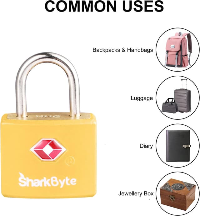 Detalle de SHARKBYTE SharkByte TSA Approved Suitcase Locks with Keys (4 Pack, mix colours) — keyed travel padlocks