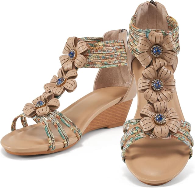 Detalle de FUDYNMALC women’s wedge sandals with zipper open toe and sponge insole