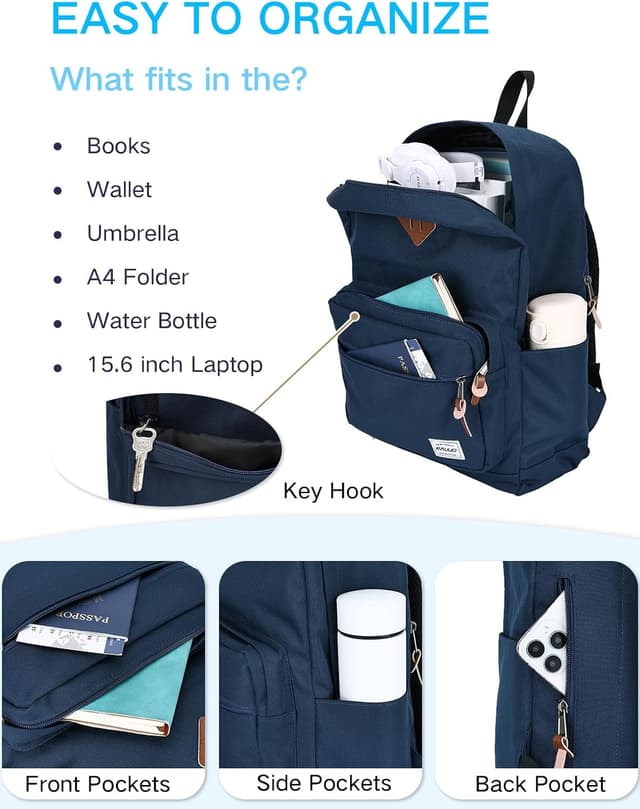 Detalle de RAVUO Water-Resistant Backpack for Men (15.6 inch laptop) – Blue